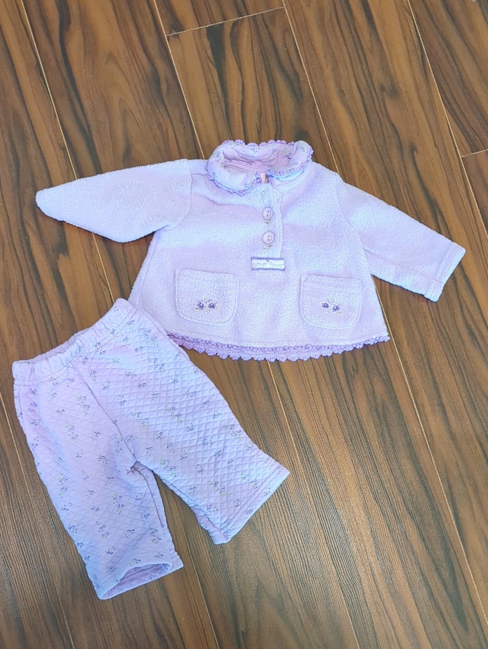 Baby Two-Piece Lavender Outfit - Ruffled Collar Top & Quilted Pants